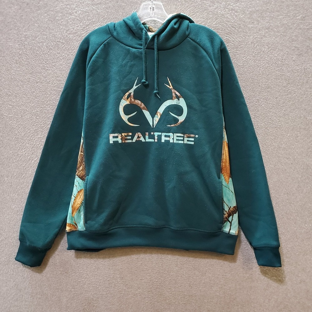 RealTree Women Sweatshirt Large Blue Hoodie Logo Graphic Hunting Long Sleeve